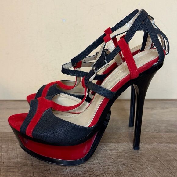 Liliana Shoes - Liliana strappy platform stiletto high heels size 10 red black shoes